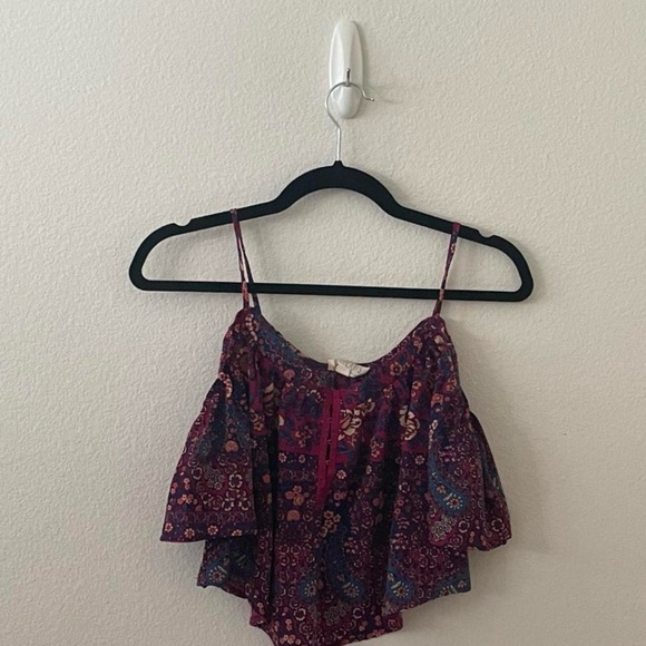 purple magenta cami spaghetti strap floral flower print tank top - Picture 4 of 4